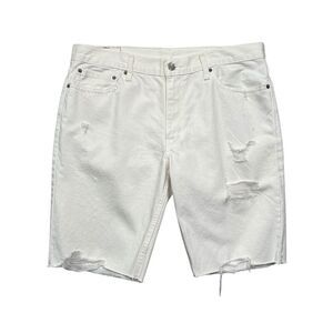 Levis Men's 511 Slim Cut Off White Distressed‎ Denim Shorts